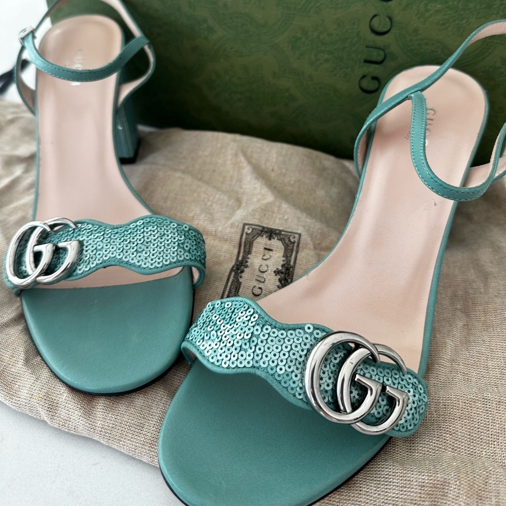 Brand new Gucci Sequin GG Marmont Sandals. Size 38.5 with box and dust bags